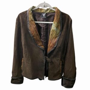 Viktoria Chulay Jacket L Brown V-Lay Leather Suede Artistic Lagenlook Vintage